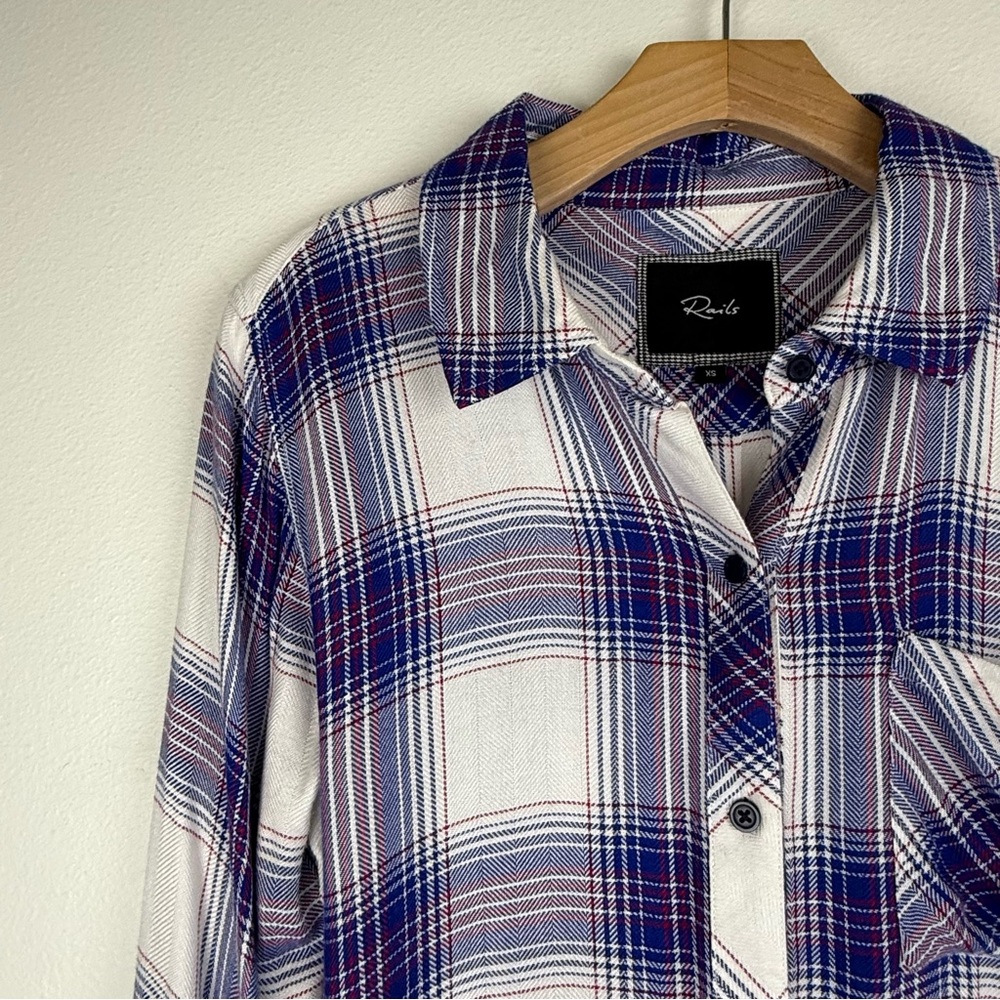 Rails Hunter White Dusk Rouge Button Down Flannel Plaid Shirt - Picture 4 of 13